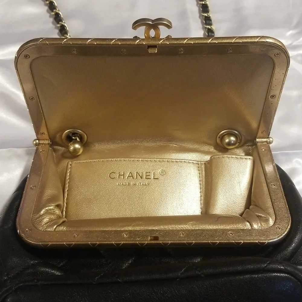 CHANEL Crossbody My Crush Vanity Lambskin Quilted Black Gold Bijoux Chain Handle - Picture 12 of 17